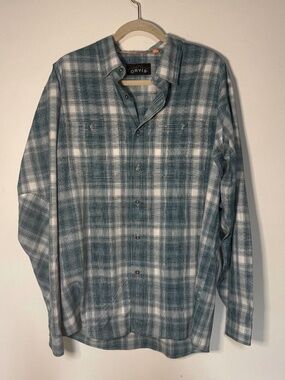 Orvis Blue Plaid Button Down Shirt Outdoors Hiking